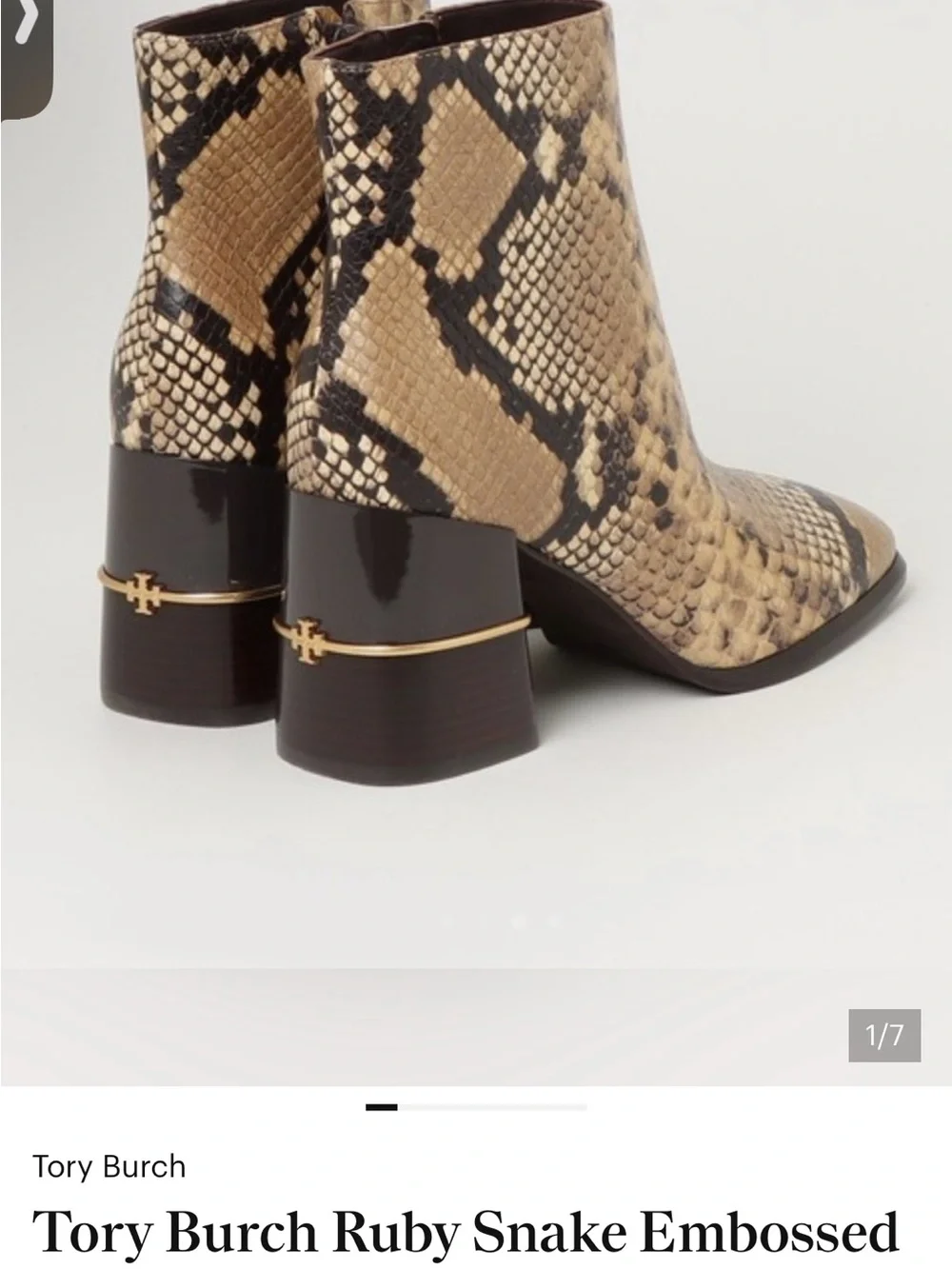 Tory Burch Snake-Embossed Ankle Boots in Natural and Black with Gold Accent